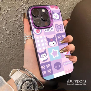 ibumpers Ốp Điện Thoại iPhone Sweet Dreamy Cartoon Kuromi Họa Tiết Chắp Vá Cho IPhone 16 15 14 12 13 11 Pro Max Ốp Lưng IMD Cứng Và Nhẵn
