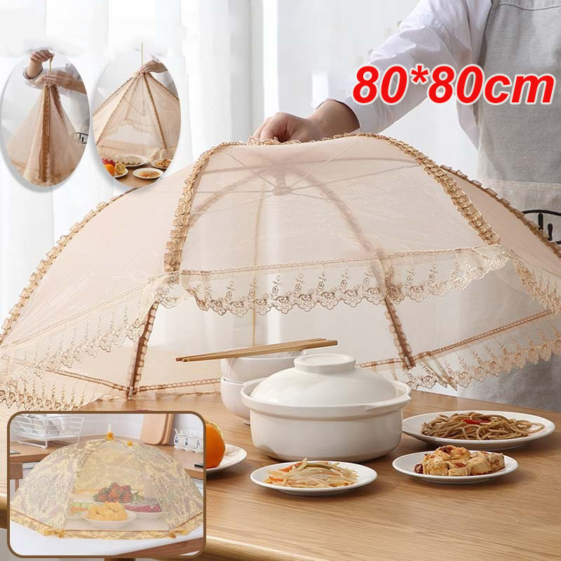 80*80cm Mái Vòm Thức Ăn Gập Gọn Đậy Bàn Ăn Gia Đình - Thiết Kế Ren Lồng，Dễ dàng cất giữ, thoáng khí