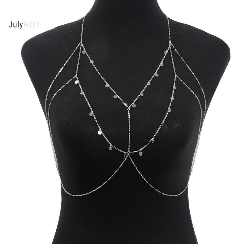 Julyhot Thời Trang Gợi Cảm Kim Cương Giả Tròn Hạt Eo Dây Xích Áo Ngực Đi Biển Bikini Ngực Dây Xích Zircon sel Nữ Cơ Thể Phụ Kiện Trang Sức Massivedeals