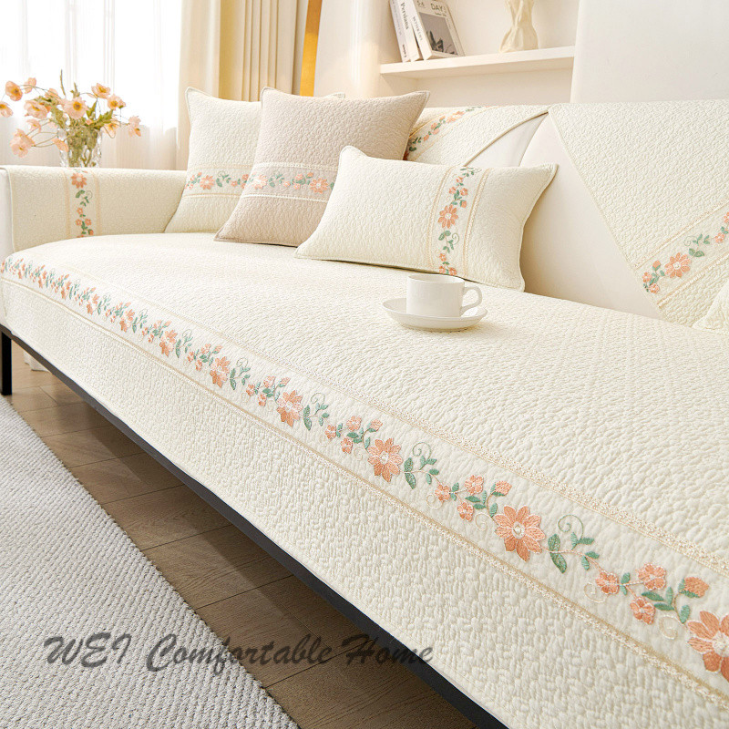 Đệm Sofa Cotton Nguyên Chất, Bọc Sofa Chống Trượt Tất Cả Các Mùa, Đệm Ghế Sofa Phong Cách Kem Mộc Mạc