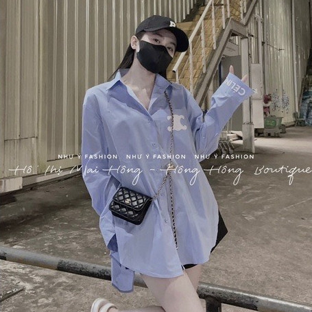Áo Sơ Mi Kẻ In Chữ GC Ce Lin KCloset SoMi Chất Cotton Dáng Rộng Dày Dặn Nữ Tính NVA284