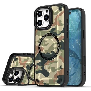 Dành Cho iphone 16 Pro Max Ốp điện thoại Ống Kính Chân Đế Từ Camo Cứng PC Mặt Sau Mềm TPU Chống Trơn Trượt Nâng Cạnh Chống Sốc Siêu Mỏng Bao