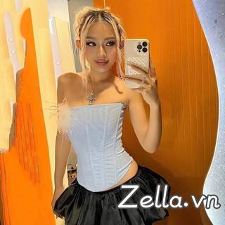 Phụ Nữ Slim Fuzzy Flower Off Vai Mở Lưng Không Tay Xương Cá Crop Tube Tops