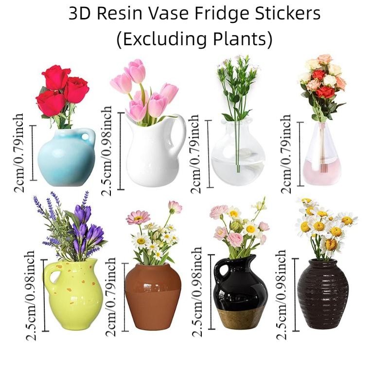 DONOVANQQ 8 Miếng Dán Tủ Lạnh Bình Hoa, Bình Nam Châm Tủ Lạnh Nhựa DIY, Cá Tính Dễ Thương Tinh Tế 3D Sáng Tạo Nam Châm Tủ Lạnh Nhà Bếp