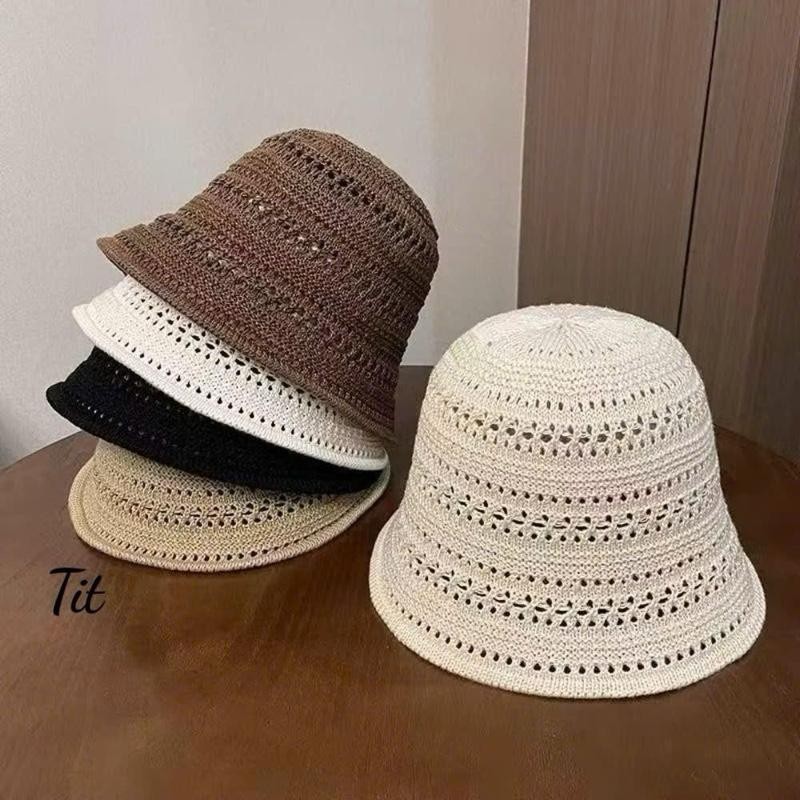 Mũ Chống Nắng Nữ Phong Cách Mới Mùa Hè Rỗng Dệt Kim Thoáng Khí Xô Mũ Chống Nắng Lưu Vực Mũ Mặt Nhỏ Mũ Chống Nắng