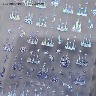 [savemoneyeveryday] Miếng dán móng tay dập nổi Bầu trời đầy sao đầy màu sắc Đề can trang trí móng tay Mặt trăng Tự dính Thanh trượt chuyển [vn]