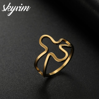 Skyrim Nhẫn Nữ Rỗng Thiết Kế Chữ Thập Titan Trang Sức Thép Không Gỉ