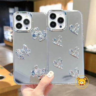 Ốp Điện Thoại Gương Nơ Sang Trọng Cho Xiaomi 14T Pro 14 13T 12T 12S 13 Ultra 12 Mi 11 11T Pro Lite 12X Civi 3 2 Poco X3 GT X4 M4 Pro C55 C65 Vỏ Chống Rơi Trái Tim Tình Yêu Mạ