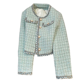 Xanh Pháp Tinh Tế Tweed Nhỏ Hương Thơm Ngắn Áo Khoác Nữ Thu Đông 2024 Phong Cách Mới Nhỏ Thời Trang Hàng Đầu Hợp Thời Trang