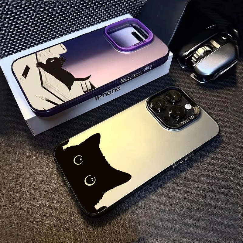 Dành Cho Xiaomi Redmi Note 14 13 12 11 Pro Plus 5G 10 Pro 12S 11S Redmi 14C 13 13C 12 4G Họa Tiết Mèo Đen Dễ Thương IMD Kim Loại Cứng Chống Sốc