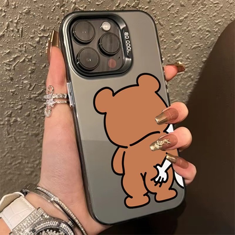 Ốp Lưng Cho iPhone 16 15 Pro Max 11 13 14 12 Pro 16e Cho iPhone 7 8 Plus XS Max X XR SE2022 Gấu Thỏ Dễ Thương Thiết Kế Cặp Đôi IMD Kim Loại Cứng Chống Sốc