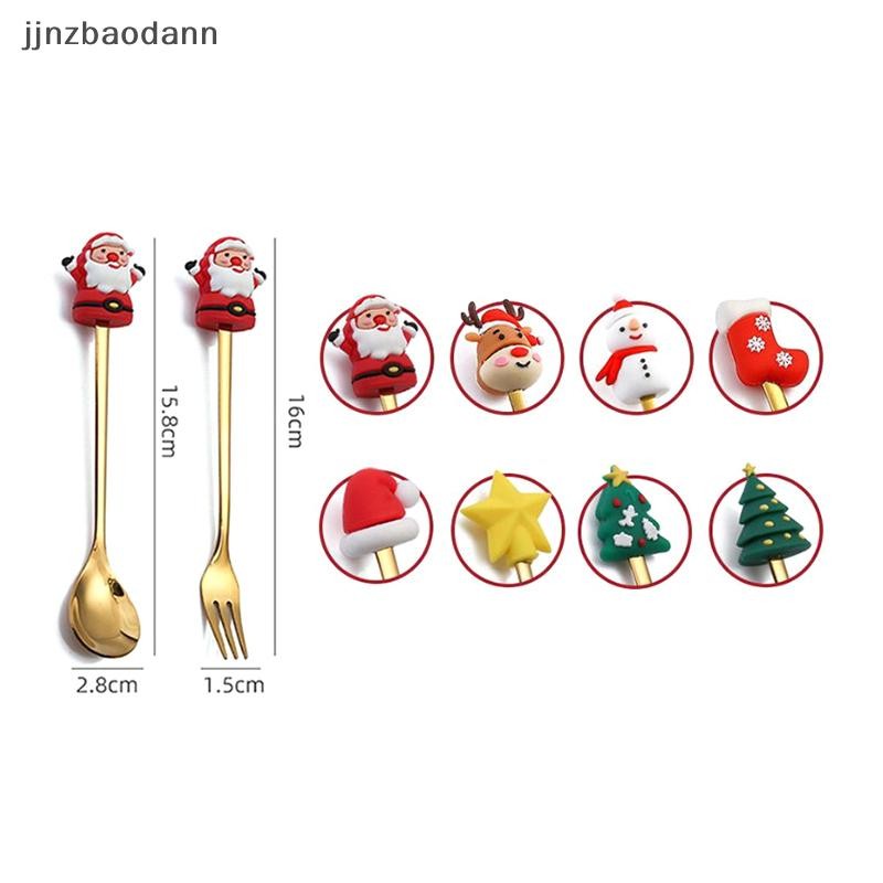 KXH Bộ thìa và nĩa Giáng sinh 2 / 4 / 6, Bộ đồ ăn sáng tạo bằng thép không gỉ, Bộ nĩa và thìa tráng miệng trà cà phê ELWW