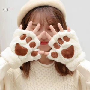 Julyhot Đáng Yêu Sang Trọng Móng Vuốt Paw Găng Tay Sang Trọng Ấm Áp Mềm Mại Sang Trọng Ngón Tay Ngắn Lông Tơ Gấu Trang Phục Nửa Ngón Găng Tay Massivedeals