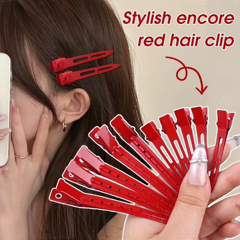 Kẹp Tóc Mỏ Vịt Đỏ Ankola - Kẹp Tóc Nổ - Kẹp Tóc Nữ - Phụ Kiện Tóc Thanh Lịch - Phong Cách Năm Mới, Ngọt Ngào, Phong Cách Y2k, Cổ Điển