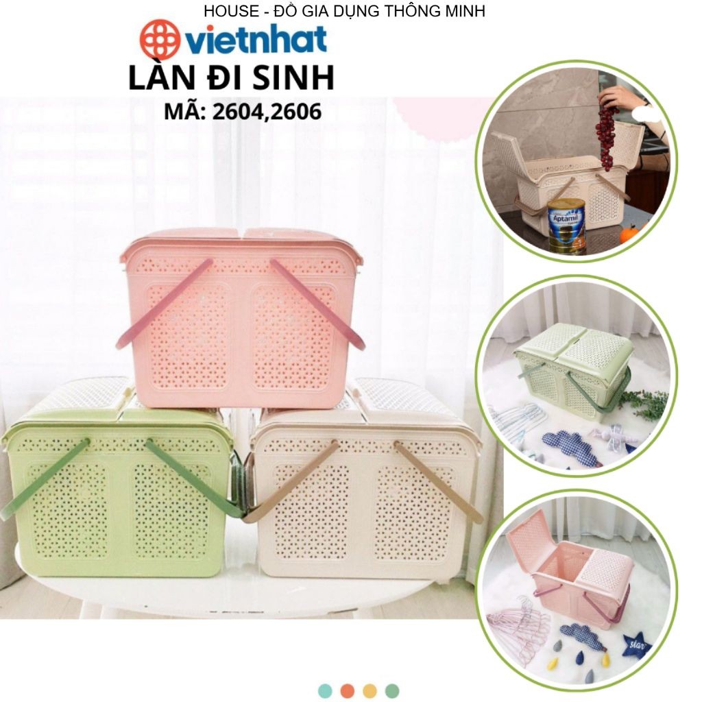 Làn Nắp Mây Có Quai Xách - Rổ Nhựa Đa Năng Có Nắp Chính Hãng VIỆT NHẬT