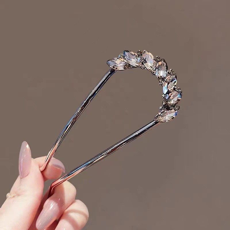 Mauropoli [Sẵn Sàng] Kẹp Tóc Hình Chữ u Lá Nữ Pha Lê Sang Trọng Kẹp Tóc Kim Loại Cao Cấp Kẹp Tóc Dụng Cụ Tiện Dụng Kẹp Tóc Đơn Giản Kẹp Tóc Chèn Lược