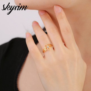 SKYRIM Năm Cánh Hoa Đính Kim Cương Nhẫn Nữ Thép Không Gỉ Titan Không Gây Dị Ứng Trang Sức Thời Trang