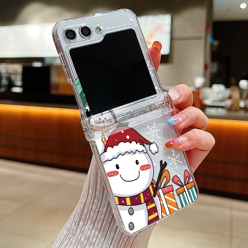 Họa Tiết Giáng Sinh Trong Suốt Vỏ Điện Thoại Samsung Galaxy Z Flip 6 Flip 5 Flip 4 Flip 3 Full Bản Lề Bảo Vệ Chống Sốc Vỏ PC Cứng Cho Samsung Galaxy Z Flip 6 5 4 3