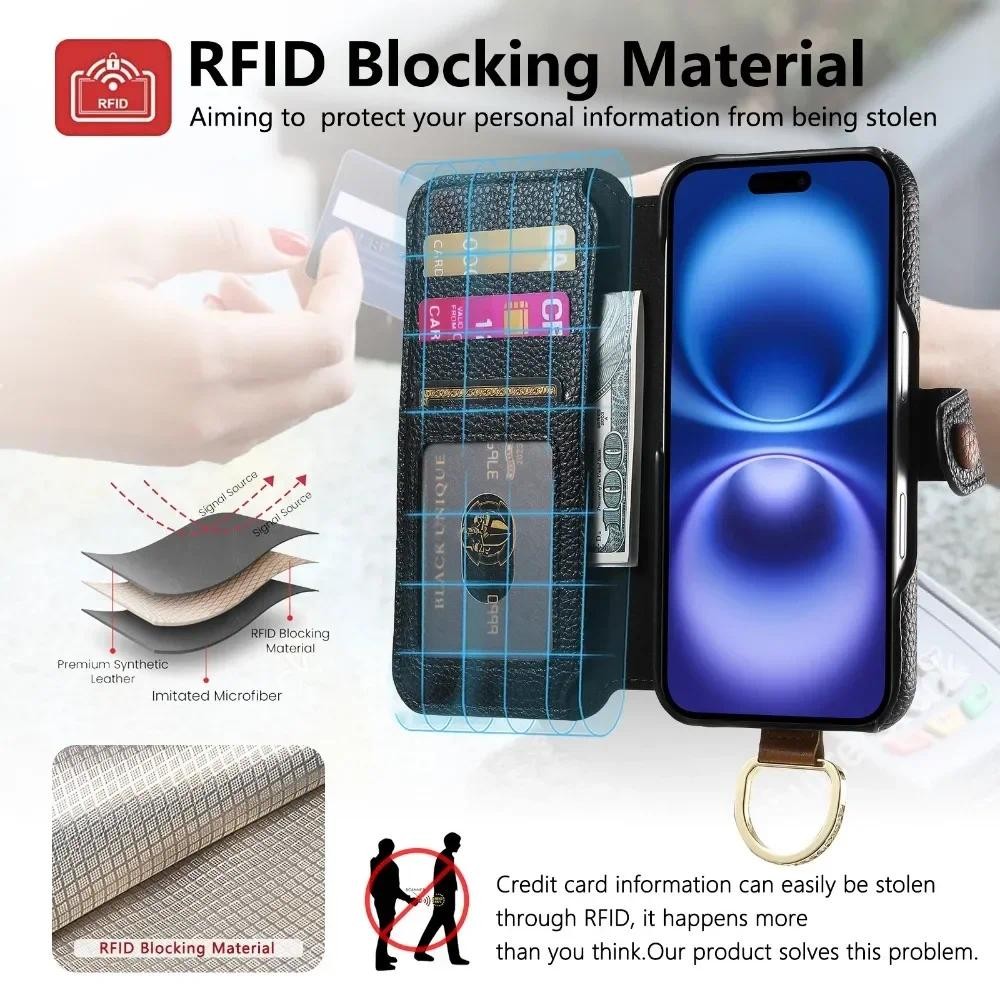 Ví Lật Khe Cắm Thẻ Ốp Lưng Điện Thoại Có Dây Đeo Cổ Tay & Nhẫn Cho iPhone 16 Pro Max 15 14 Plus 13 12 11 XS XR SE 2022 7 8