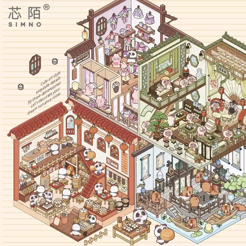 Phong Cách Trung Quốc Lưu Trữ Cảnh Quan Dán Cắt 3D Cảnh Thu Nhỏ Ba Chiều Cabin Sổ Tay Tự Làm Chất Liệu SS182