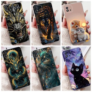 Ốp lưng Realme C11 2021 RMX3231 Phong cách mát mẻ Vỏ điện thoại họa tiết rồng hổ RealmeC11 C 11 2021 Ốp lưng silicon mềm trong suốt
