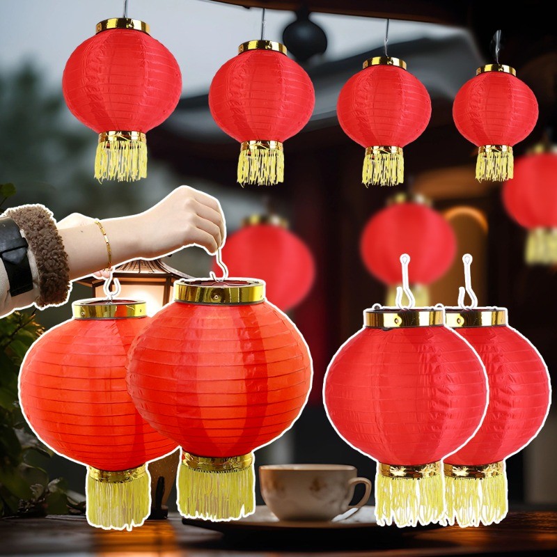 Lồng Đèn Đỏ Dạng Gập Phối Tua Rua Dùng Trang Trí Nhà Cửa / Tiệc Cưới / Khách Sạn Mừng Năm Mới