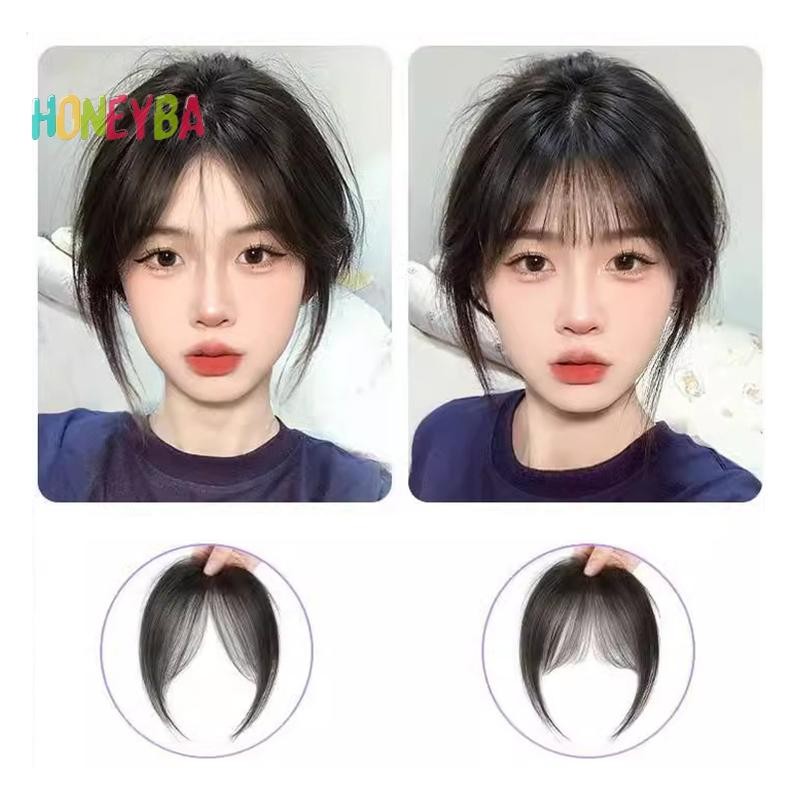 < Honeyba > Phần giữa Fake Bangs Fringe Tổng hợp Topper Hairpiece Clip-In Bang Nối dài Áo choàng vô hình tự nhiên Phụ nữ
