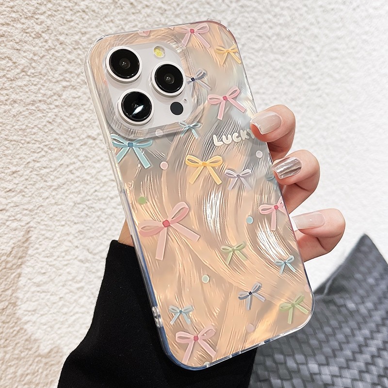 Ốp Lưng iPhone Nơ Màu Công Nghệ IMD - Chống Vân Tay| Tương Thích iPhone 16/15/14/13/12/11 Pro Max/XR/XS Max