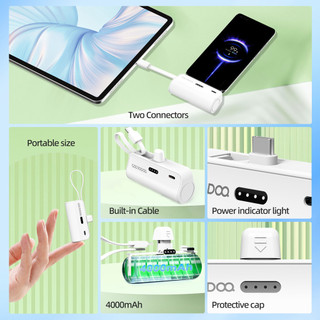 GOOJODOQ 4000mAh Mini Power Bank Sạc di động Type-C và phích cắm cho điện thoại/đồng hồ/tai nghe
