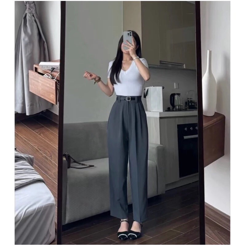 Quần Baggy Công Sở Nữ Lưng Cao (Chất Gold Nhật) Mềm Mịn Dáng Thụng Dài 92-93cm 2025