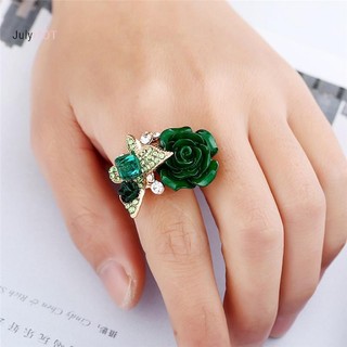 Nhẫn pha lê hoa hồng có thể điều chỉnh Julyhot với nhẫn đính hôn bằng đá Đồ trang sức lớn