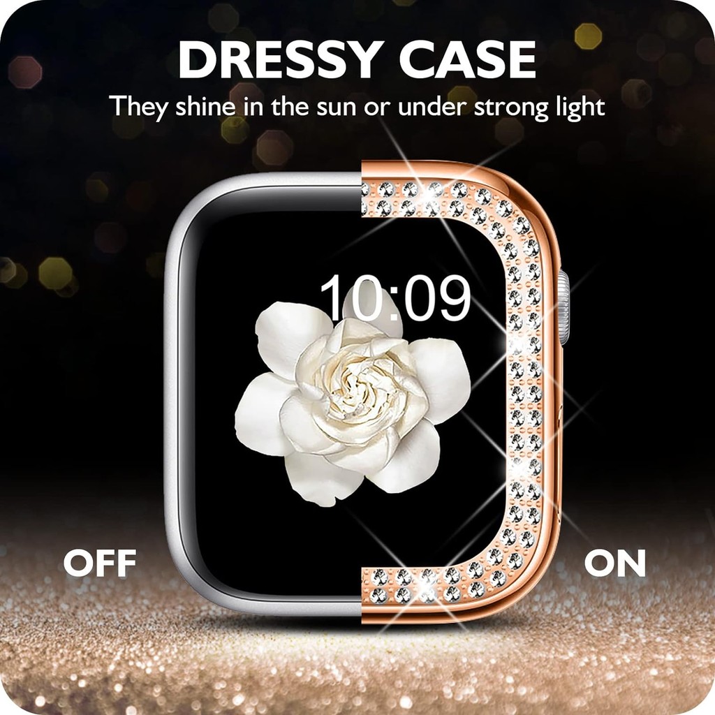 Bling Bướm Kim Cương Ban Nhạc + Ốp Lưng Cho Apple Watch Dây 40mm 41mm 44mm 45mm Nữ Thép Không Gỉ Vòng Tay Kim Loại iWatch Series 9 8 7 6 5 4 SE