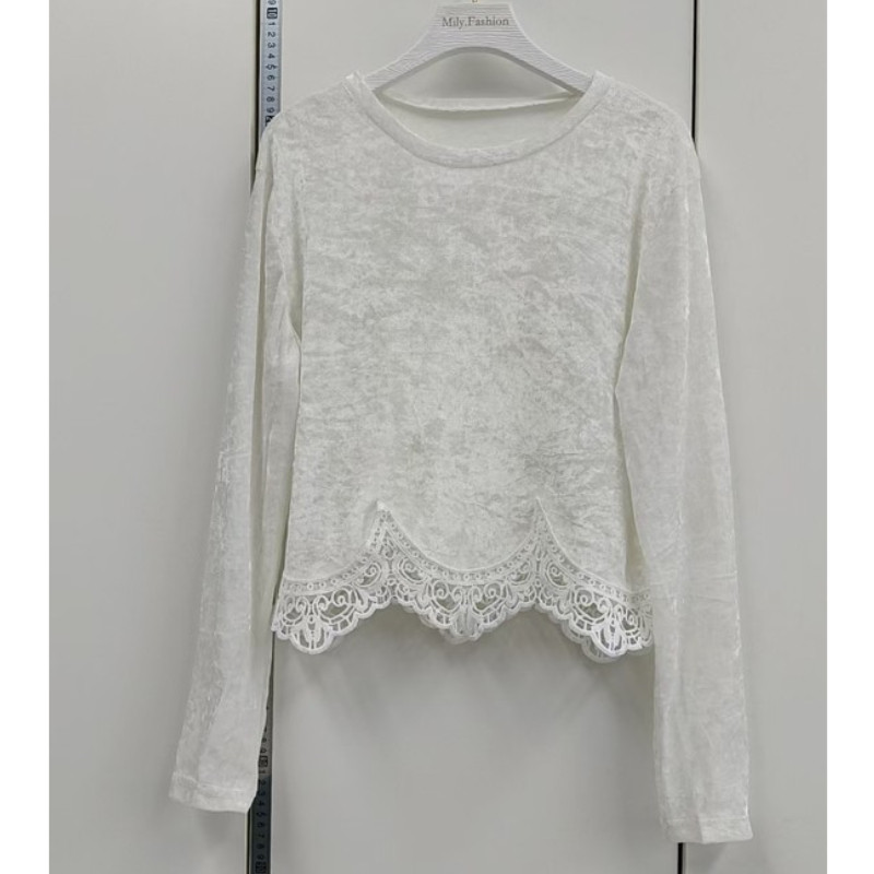 Milyfashion Ren Khâu Hem Nhung Dài Tay Áo Thun Nữ Thu Đông Phong Cách Mới Tất Cả Trận Đấu Mỏng Hơn Nhìn Ngắn Top Mỏng