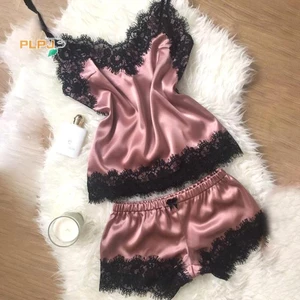 Plpj Nữ Đồ Ngủ Không Tay Dây Đeo Váy Ngủ Ren Viền Satin Cami Top Pyjama Bộ MỚI