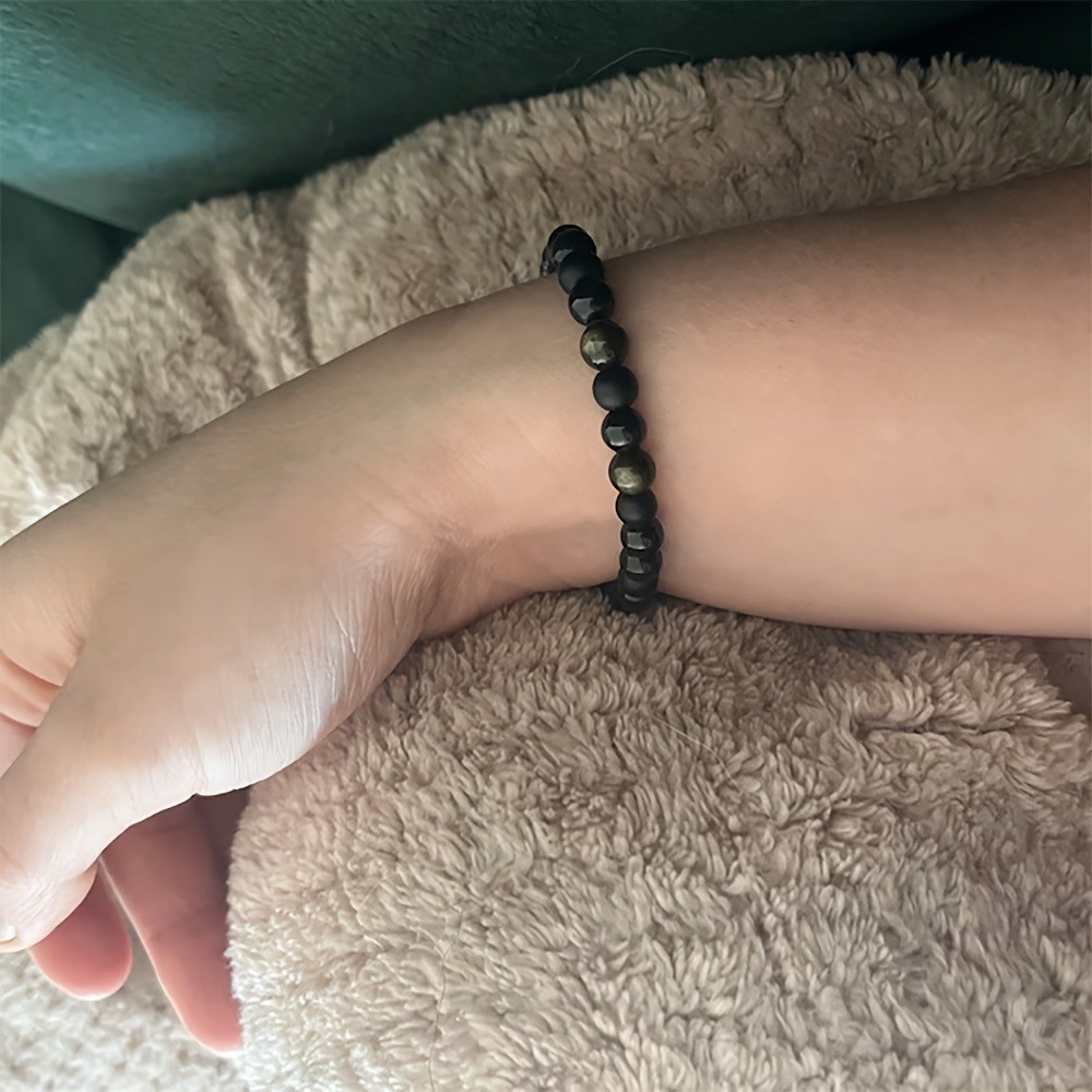 Vòng tay mã não đen pyroxene obsidian vàng tự nhiên