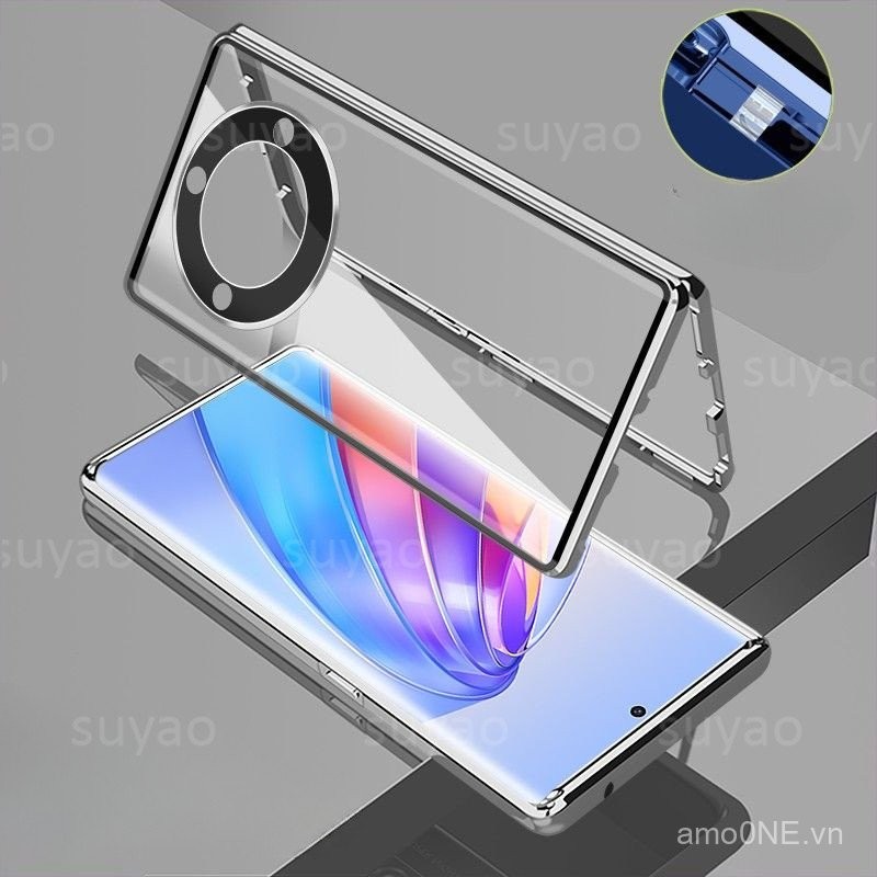 Ốp điện thoại cho Honor X9C Smart X9B X9 B X9A, ốp trong suốt, bảo vệ camera HonorX9B HonorX9C 200Pro 200 Pro, kính hai mặt lật toàn bộ 360 °   Vỏ kim loại từ tính cứng