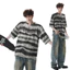 TIANLESIWEI Áo thun sọc cổ chữ V màu xanh lá cây cổ chữ V mùa hè dáng rộng nam nữ áo thun cotton