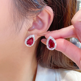 Châu Âu Mỹ ins Phong Cách Mới Độc Đá Đính Kim Cương Giọt Nước Đỏ Corundum Phù Hợp Với Nữ