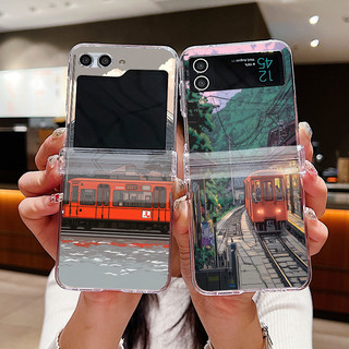 Phim Hoạt Hình Họa Tiết Xe Lửa Trong Suốt Ốp Lưng Điện Thoại Samsung Galaxy Z Flip 6 Flip 5 Flip 4 5G Full Bản Lề Cứng PC Gấp Dành Cho Samsung Z Flip6 Flip5 Flip4 Flip3