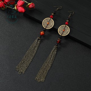 Ghgl❤️Ban Đầu Núi Ma Tiêu Tiền Đồng Xu Bông Tai Nữ Cổ Hanfu Dài Tua Rua Bông Tai Thiết Kế Niche Bông Tai Trung Quốc Mới