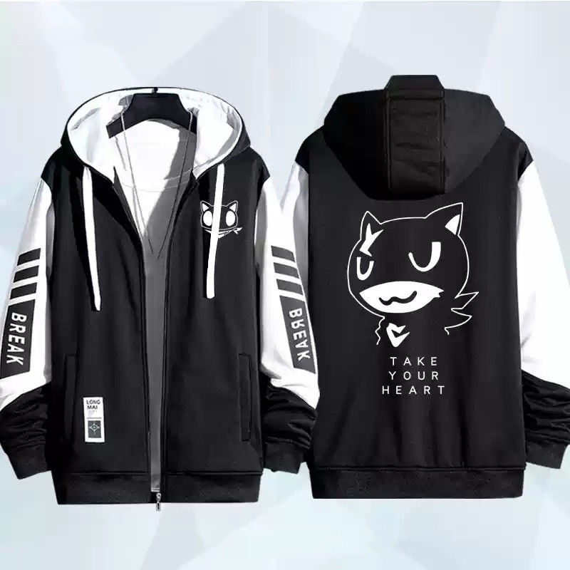 Persona 5 P5 Amamiya Ren Morgana áo khoác dây kéo Áo khoác cardigan áo len dài tay Top Cosplay