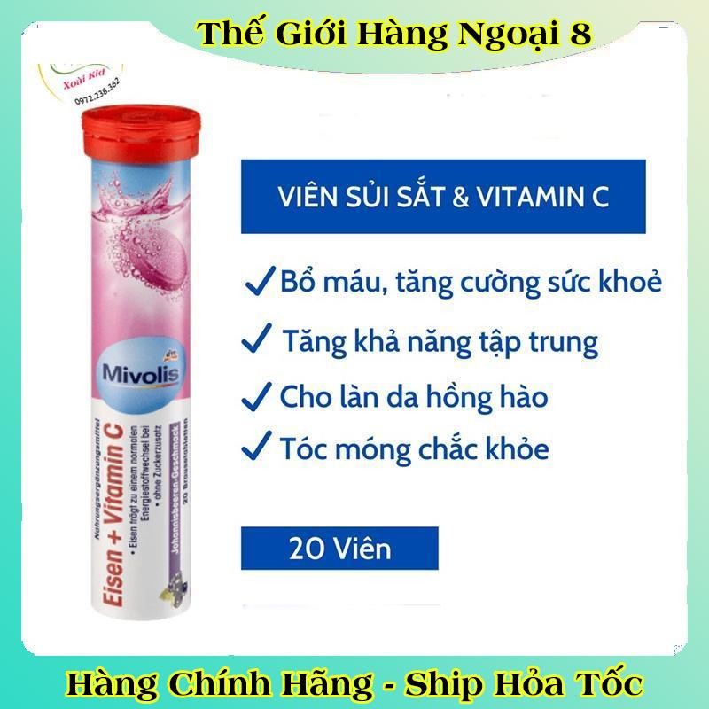 [auth] Viên Sủi Mivolis Vitamin C và các vị khác Hỗ trợ tăng cường hệ miễn dịch 20 Viên của Đức [Đủ Bill] [Hot]
