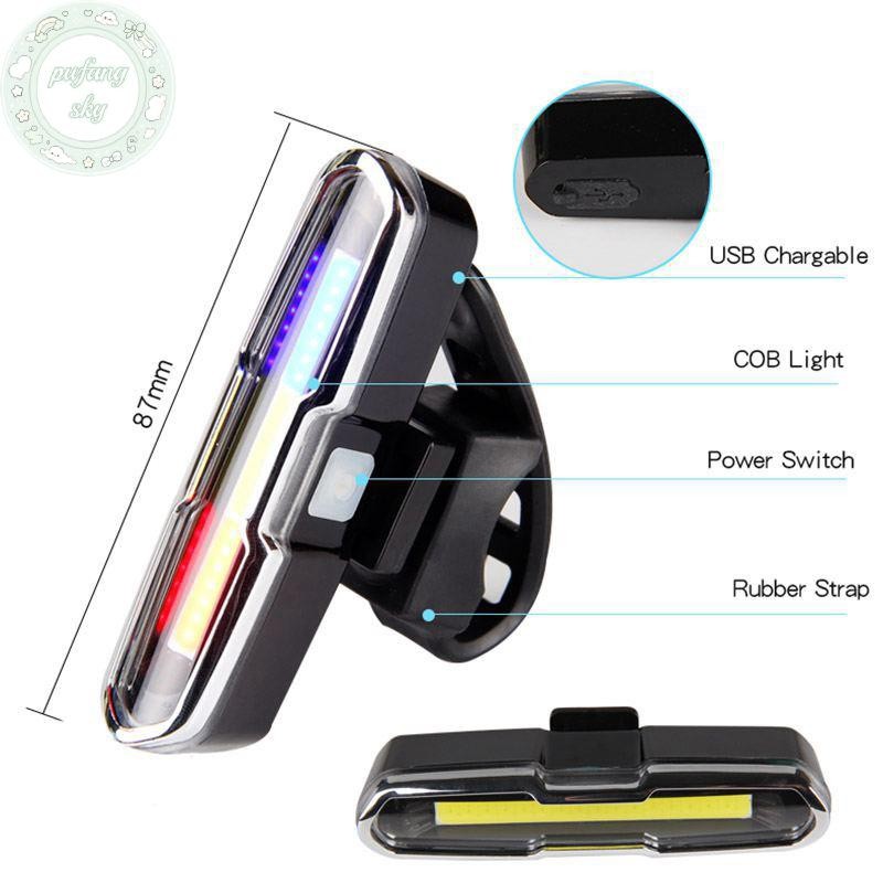 Pusky USB Đèn xe đạp chống nước có thể sạc lại Đèn hậu xe đạp địa hình Ba màu Đèn cảnh báo đi xe đêm Thiết bị đi xe đạp ngoài trời VN