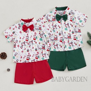 / / -6Month-4years Trẻ Em / Bé Trai Bộ Quần Áo Giáng Sinh In Hình Ông Già Noel Áo Sơ Mi Tay Ngắn + Quần Short