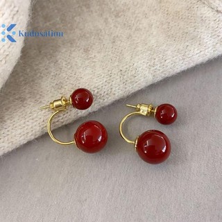 Kudosation Ankela Ruy Băng Đỏ Nơ Vintage Bông Tai Dành Cho Nữ Thời Trang Hàn Quốc INS Thu Đông Nơ Đơn Giản Hình Học Bông Tai