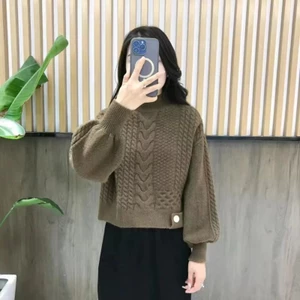 Xoắn Nửa Cổ Rùa Áo Chui Đầu Dày Thu Đông Dệt Kim Rời Mỏng Hơn Nhìn Dài Tay Top