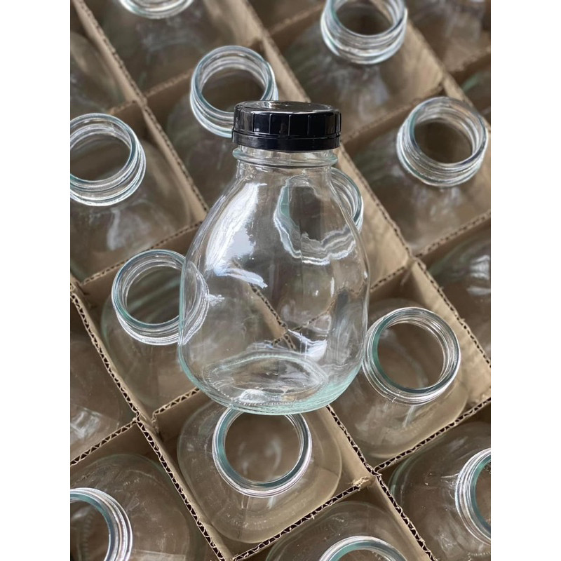Chai thuỷ tinh vuông dáng lùn miệng rộng đựng nước ép , sữa hạt tiện lợi 300, 500ml