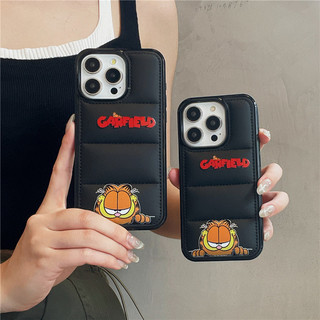 Áo khoác bông cotton, vỏ điện thoại hình mèo Lazy Coffee cho iPhone 16 15 14 12 11 13 Pro Max