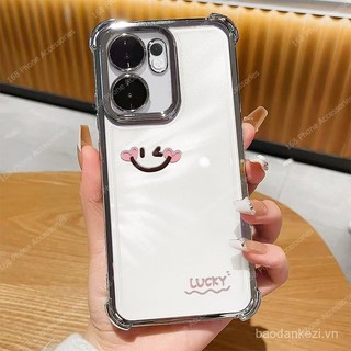 Ốp lưng OPPO Reno 13F 13 Pro, ốp lưng OPPO Reno 13 5G, ốp lưng trong suốt hình mặt cười may mắn, mềm mại, chống sốc với bảo vệ ống kính camera, ốp lưng dày có túi khí sang trọng cho nữ sinh