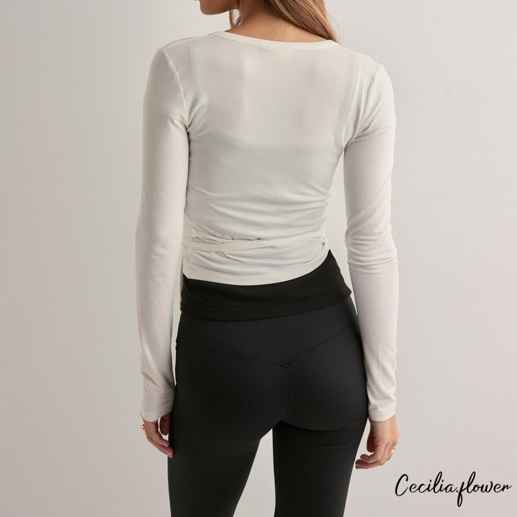 ​Áo Sơ Mi Nữ Cổ Chữ V Sâu Dây Buộc Nơ Form Vừa Ôm Body Dài Tay Basic Màu Trơn Gợi Cảm Cho Mùa Hè Cami Ulzzang​